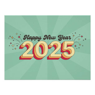 Happy new year 2025 stars cartoon text Gift Tag Poster