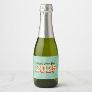 Happy new year 2025 stars cartoon text Gift Tag Sparkling Wine Label