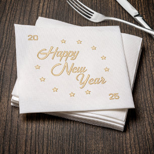 Happy New Year 2025 Stars Foil Napkins