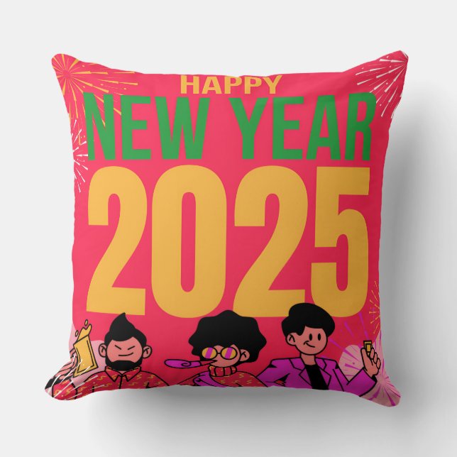 Happy New Year 2025 Throw Pillow** Cushion (Front)