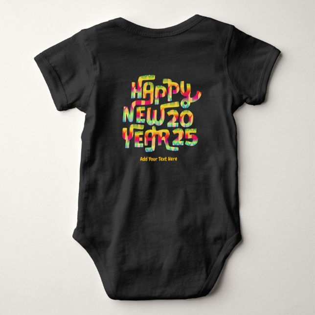 Happy New Year 2025 Trendy Colourful Personalised Baby Bodysuit (Back)