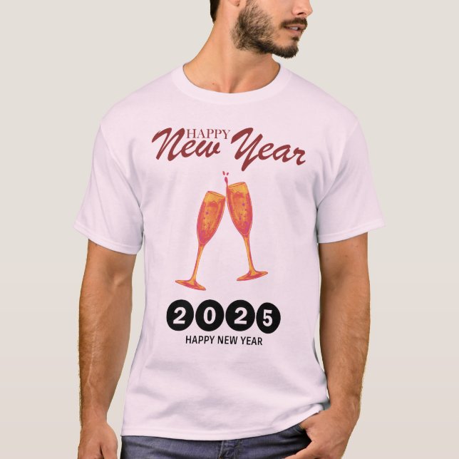 "Happy New Year 2025 - Vibrant Champagne Toast Tee (Front)
