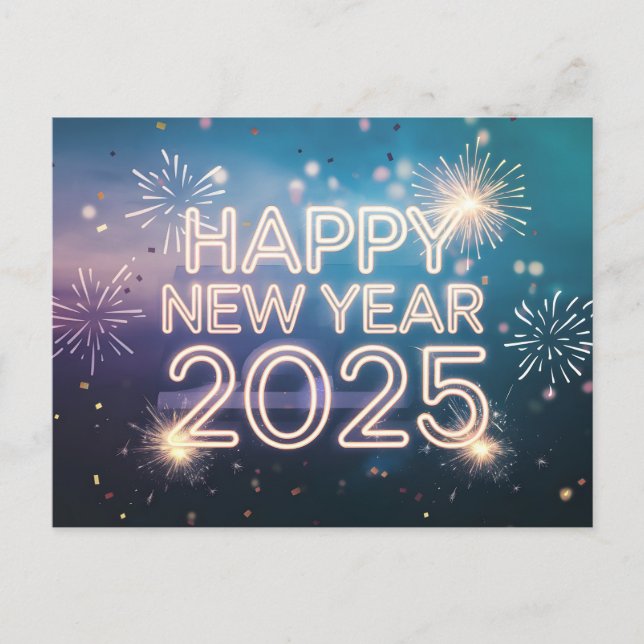 Happy New Year 2025 with Colourful text Holiday Postcard (Front)