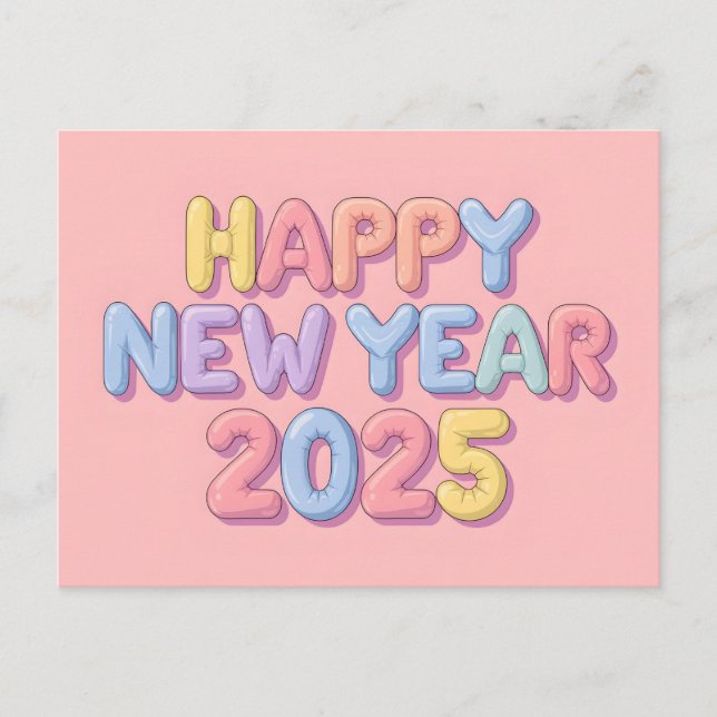 Happy New Year 2025 with Colourful text Holiday Postcard (Front)