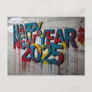 Happy New Year 2025 with Colourful text Holiday Postcard