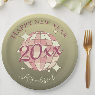 Happy new year 2025 year's eve dinner party decor paper plate