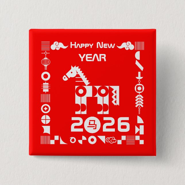 Happy New Year 2026 15 Cm Square Badge (Front)