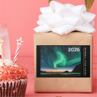 Happy New Year 2026 - Aurora Borealis Rectangular Sticker