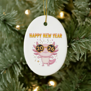 Happy New Year 2026 Axolotl Cute Party Ceramic Tree Decoration