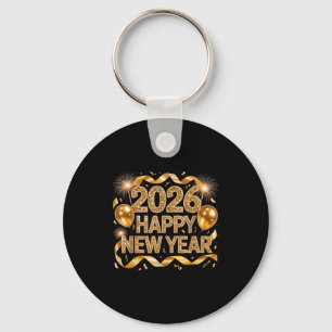Happy New Year 2026 Balloon Retro Funny Family Mat Key Ring