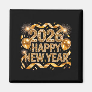 Happy New Year 2026 Balloon Retro Funny Family Mat Magnet