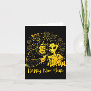 Happy New Year 2026 Bigfoot Alien Lovers New Years Card