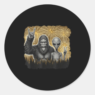 Happy New Year 2026 Bigfoot Alien Lovers New Years Classic Round Sticker