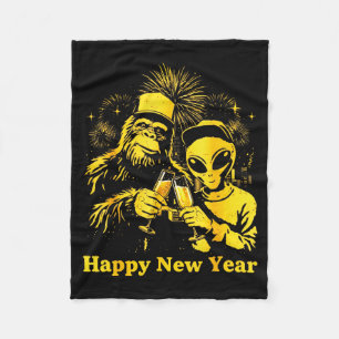Happy New Year 2026 Bigfoot Alien Lovers New Years Fleece Blanket