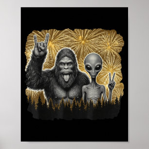 Happy New Year 2026 Bigfoot Alien Lovers New Years Poster
