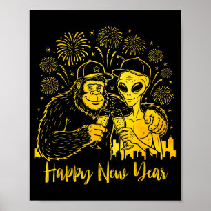 Happy New Year 2026 Bigfoot Alien Lovers New Years Poster