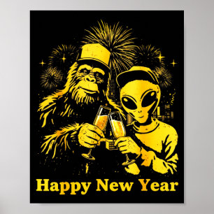 Happy New Year 2026 Bigfoot Alien Lovers New Years Poster