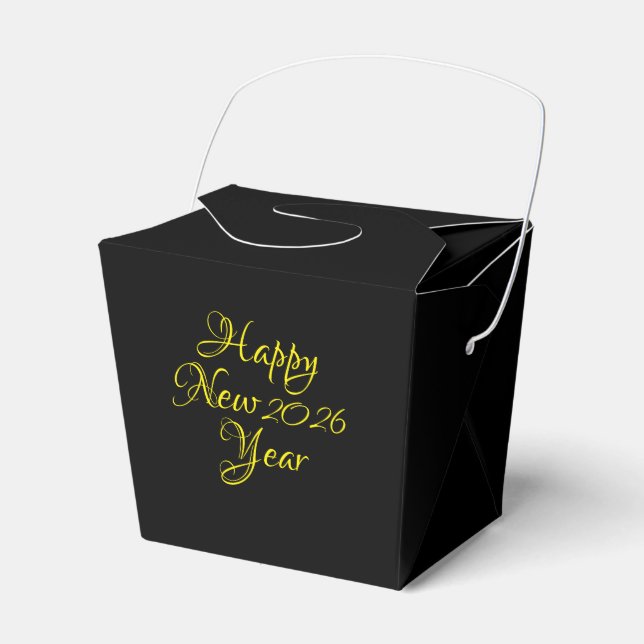 Happy New Year 2026 Black and Yellow Script  Favour Box (Front Side)