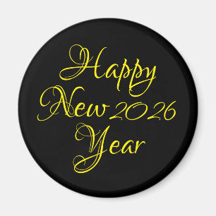 Happy New Year 2026 Black and Yellow Script  Magnet
