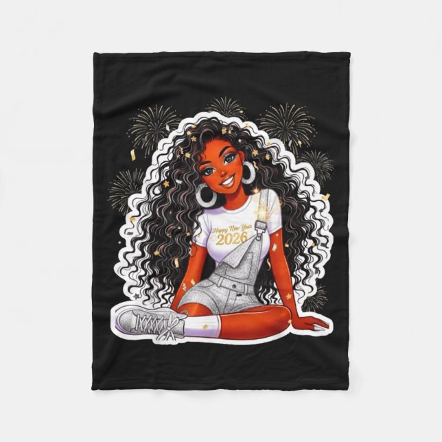 Happy New Year 2026 Black Girl Magic Melanin  Fleece Blanket (Front)