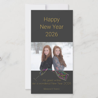 Happy New Year 2026 Bottle Color Motivation Photo Holiday Card