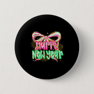 Happy New Year 2026 Brushstroke Coquette Firework  6 Cm Round Badge