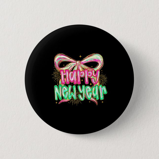 Happy New Year 2026 Brushstroke Coquette Firework  6 Cm Round Badge (Front)