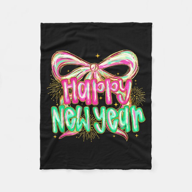 Happy New Year 2026 Brushstroke Coquette Firework  Fleece Blanket (Front)