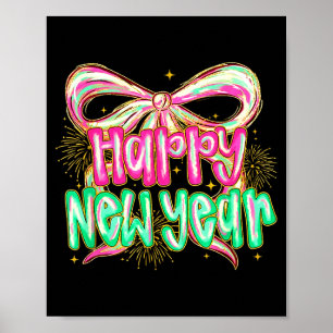 Happy New Year 2026 Brushstroke Coquette Firework Poster