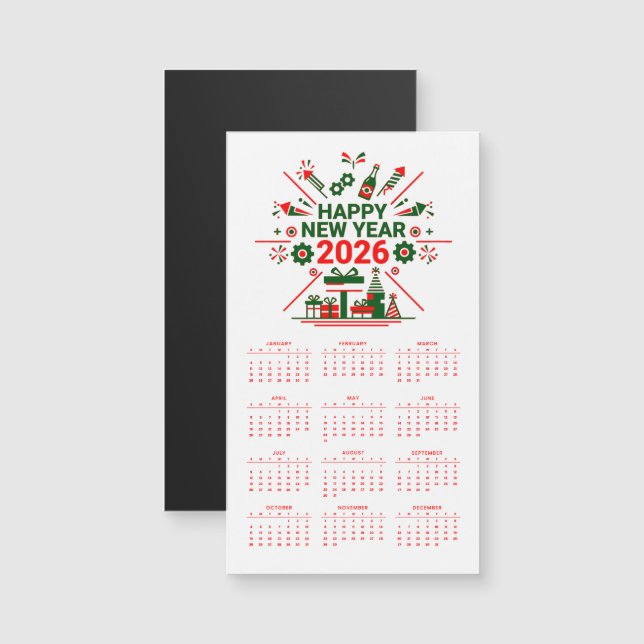 Happy New Year 2026 Calendar Magnetic Card (Front/Back)