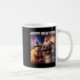 Happy New Year 2026 Capybara Pug Party Art Coffee Mug