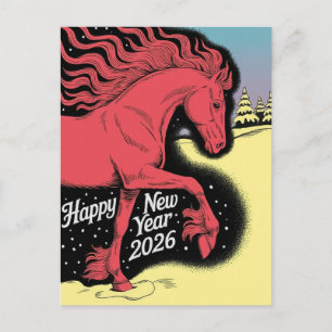 Happy New Year 2026 Card Red Horse