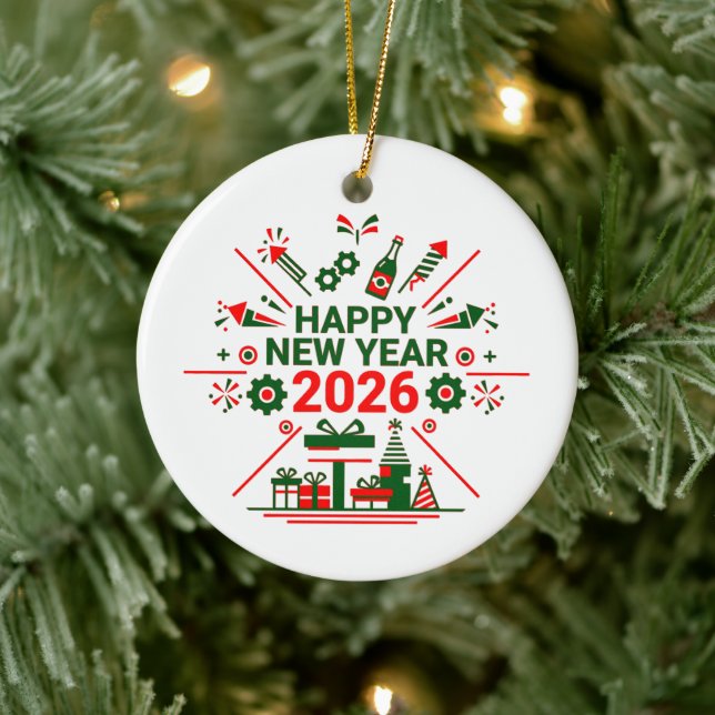 Happy New Year 2026 Celebration Ceramic Tree Decoration (Tree)