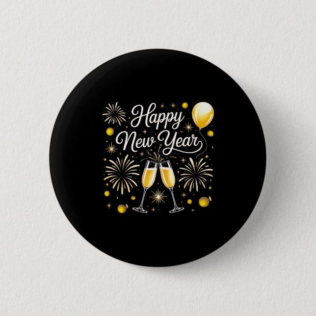 Happy New Year 2026 Celebration Design With Champa 6 Cm Round Badge (Front)
