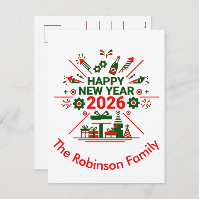 Happy New Year 2026 Celebration Holiday Postcard (Front/Back)
