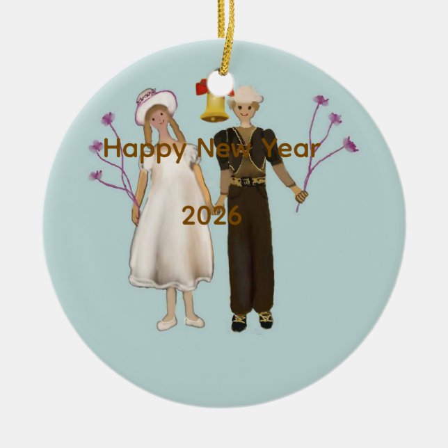 Happy New Year 2026 Ceramic Tree Decoration (Front)