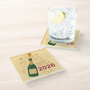 Happy New Year 2026 Champagne   Glass Coaster