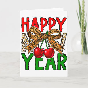 Happy New Year 2026 Cherries &amp; Leopard Coquett Card