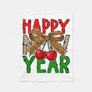 Happy New Year 2026 Cherries & Leopard Coquett Fleece Blanket