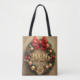 happy new year 2026 classic wreath tote bag