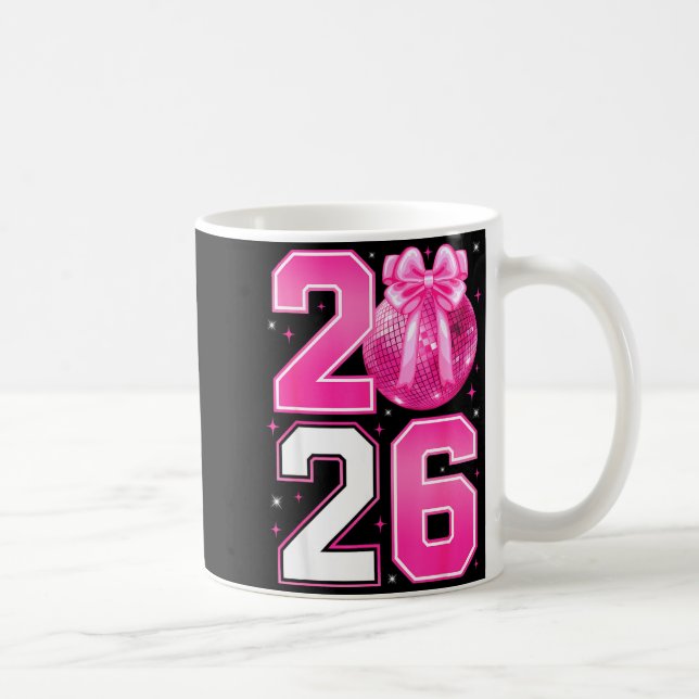 Happy New Year 2026 Coquette Bow &amp; Disco Ball  Coffee Mug (Right)