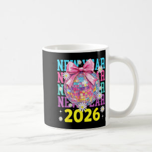 Happy New Year 2026 Coquette Bow & Disco Ball Coffee Mug