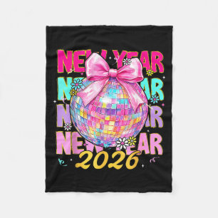 Happy New Year 2026 Coquette Bow &amp; Disco Ball  Fleece Blanket