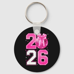 Happy New Year 2026 Coquette Bow &amp; Disco Ball  Key Ring