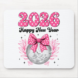 Happy New Year 2026 Coquette Bow &amp; Disco Ball  Mouse Pad