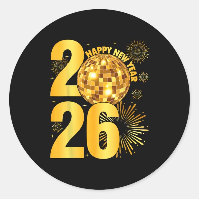 Happy New Year 2026 Coquette Bow Disco Ball New Ye Classic Round Sticker (Front)