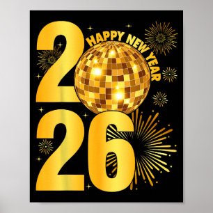 Happy New Year 2026 Coquette Bow Disco Ball New Ye Poster