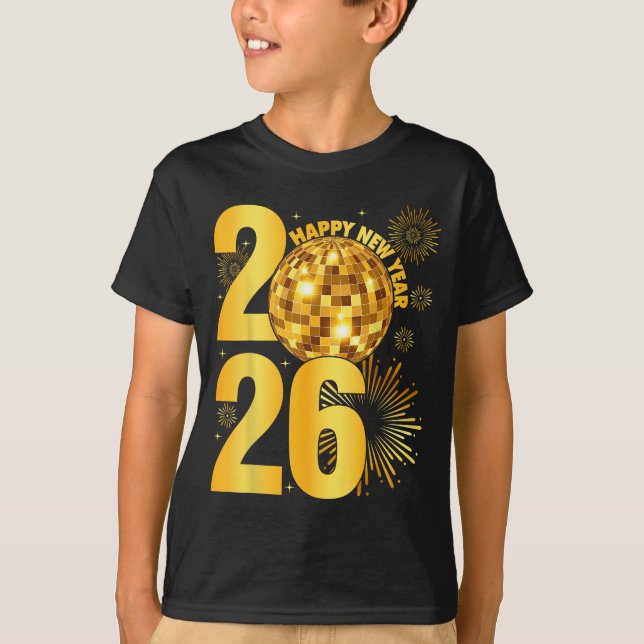 Happy New Year 2026 Coquette Bow Disco Ball New Ye T-Shirt (Front)