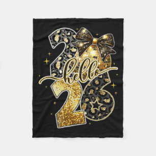 Happy New Year 2026 Coquette Bow Golden Family Mat Fleece Blanket