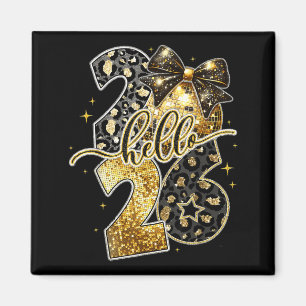 Happy New Year 2026 Coquette Bow Golden Family Mat Magnet